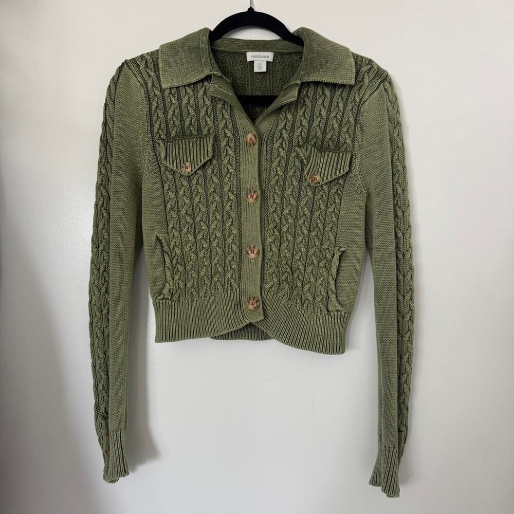 Sundance olive green cable knit cropped carigan - Picture 2 of 9